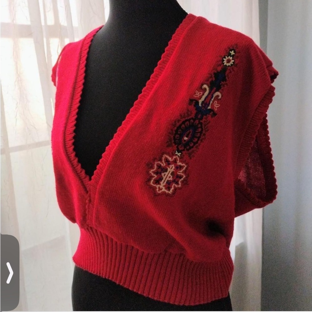 Vintage Embroidered Red Sweater Vest